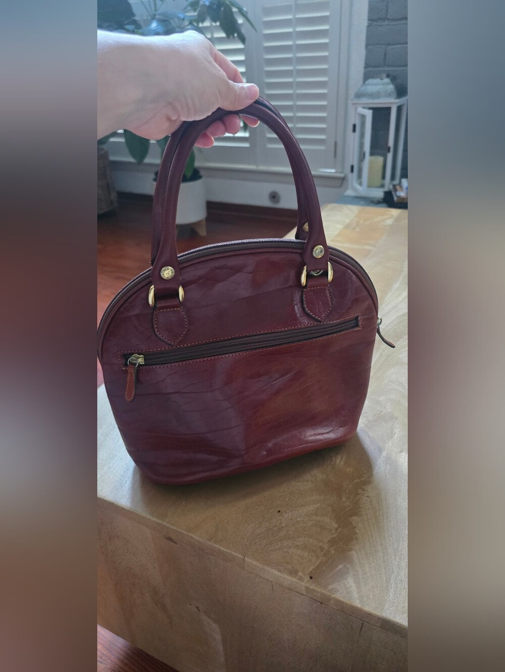 Vintage Oroton Australia Burgundy/Brown Leather Dome Satchel Handbag - Picture 9 of 9